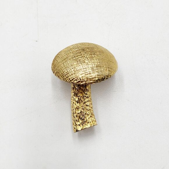 Vintage Castlecliff Mushroom Pin Brooch Textured Brushed Gold 1980s Fairycore - Picture 1 of 5